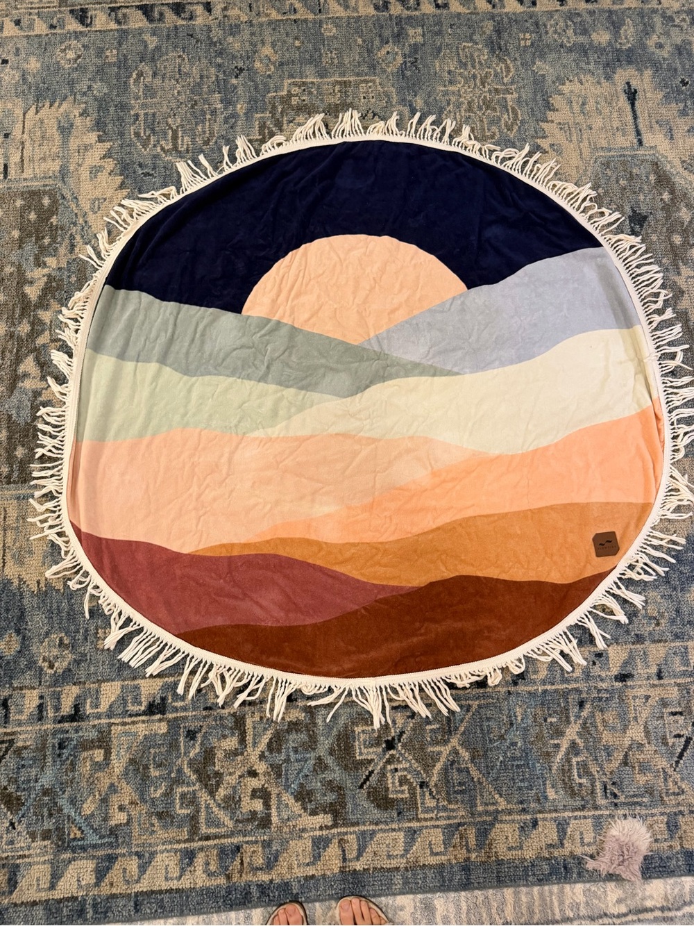 Slow tide Round Sunset Fringe Beach Towel - Multicolor